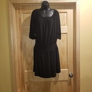 Express L Black Dress NWT 3/4 Sleeve Mini Banded Waist Blouson